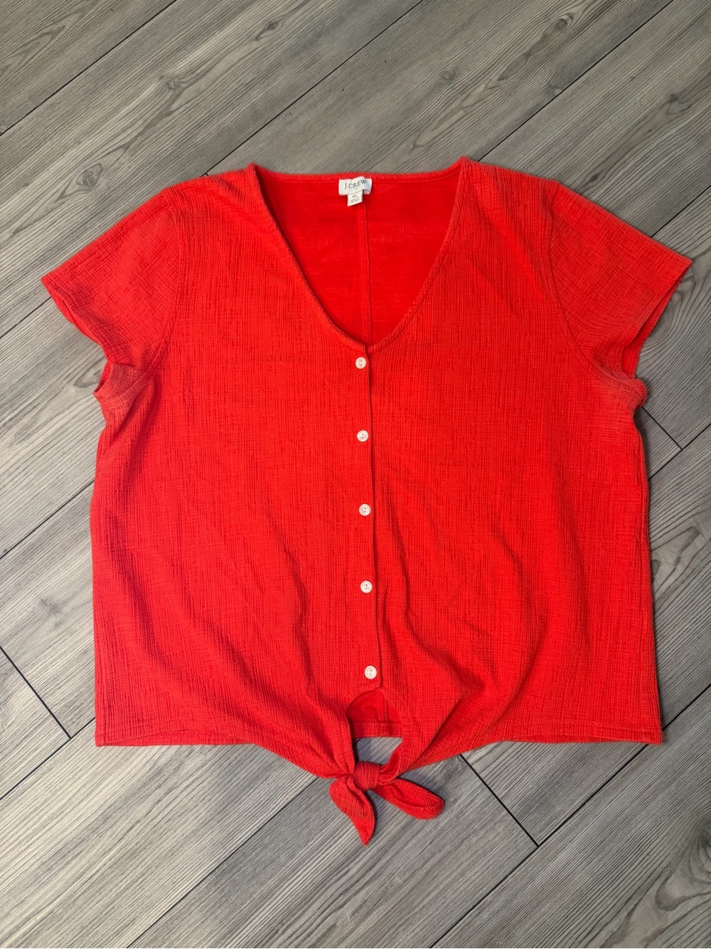J. Crew Red Button-Front Tie-Hem V-Neck Blouse Size XL